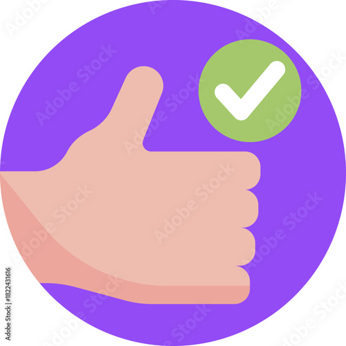 A raised thumb symbol indicating approval or positive confirmation.