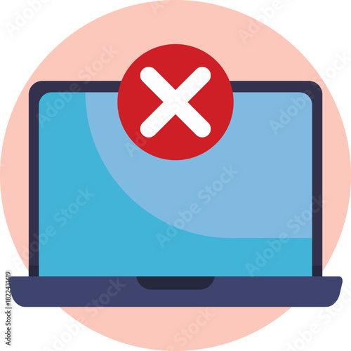 A laptop displaying a disapproval or rejection symbol.