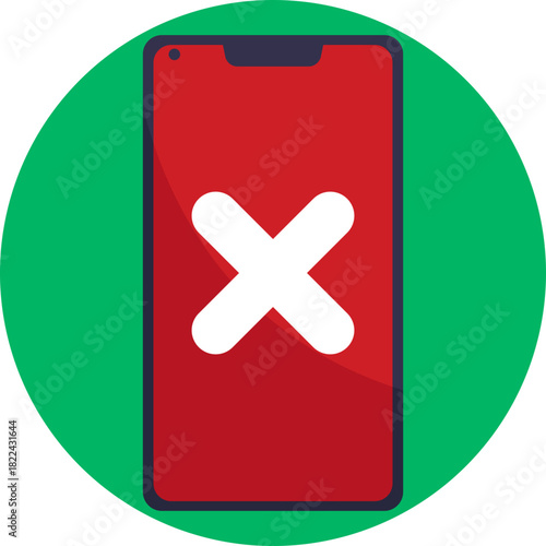 A smartphone marked with a cross or X, indicating it is rejected or disapproved.