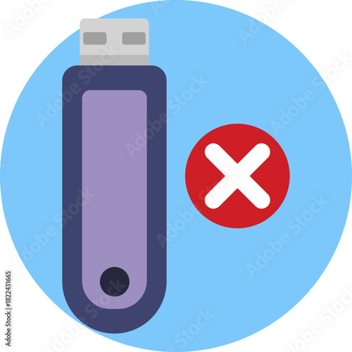 A USB drive with a cross mark, indicating rejection or failure.