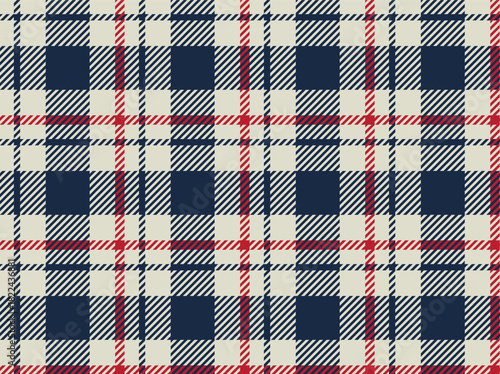 Seamless tartan plaid pattern, beige and navy tartan plaid pattern. Traditional checkered fabric texture background for textile and fashion design