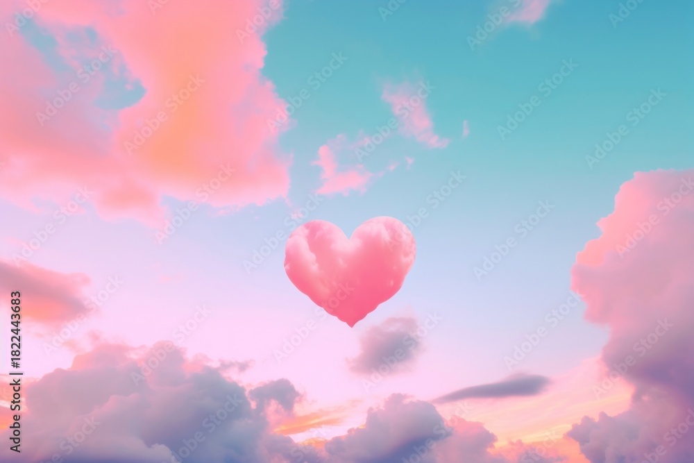 Fototapeta premium Heart shaped on sky sunset cloud pink.