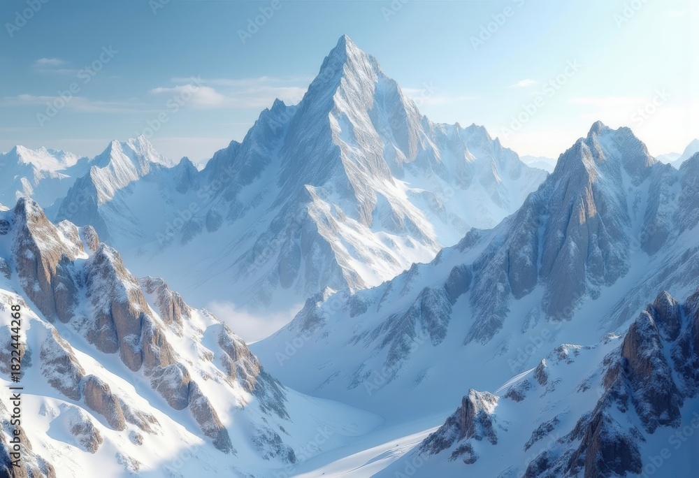 Obraz premium Majestic Snow-Covered Mountain Peaks Glittering Under Brilliant Sunlight