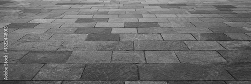 empty stone floor top in perspective. grey tile floor background in perspective view. line. empty copy space stone street. pavement. Granite outdoor tiled floor. gray granite. Marble texture