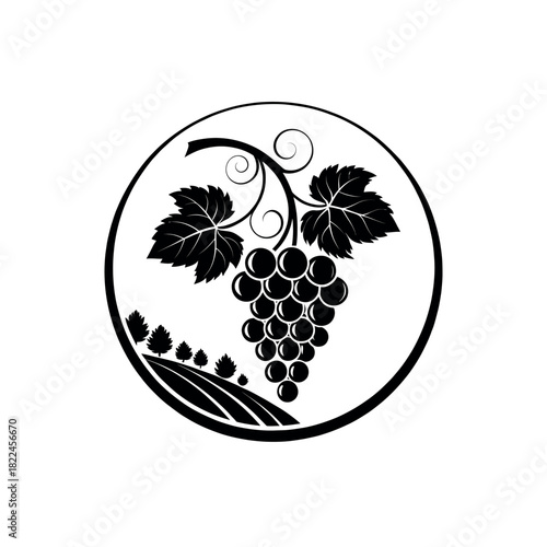 Grapes silhouette Logo vector line art logo design