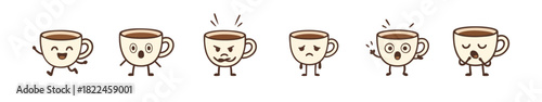 Expression Coffees Demonstrate Various Emotions On Plain Background