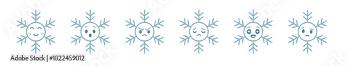 Snowflake Cartoon Emoji Set Expressing Various Emotions on a White Background