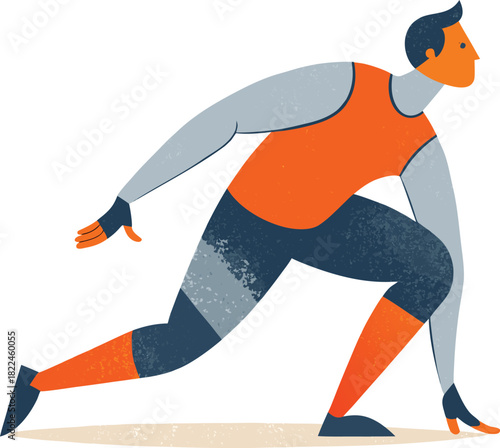 Textured illustration of a person performing a stretching exercise