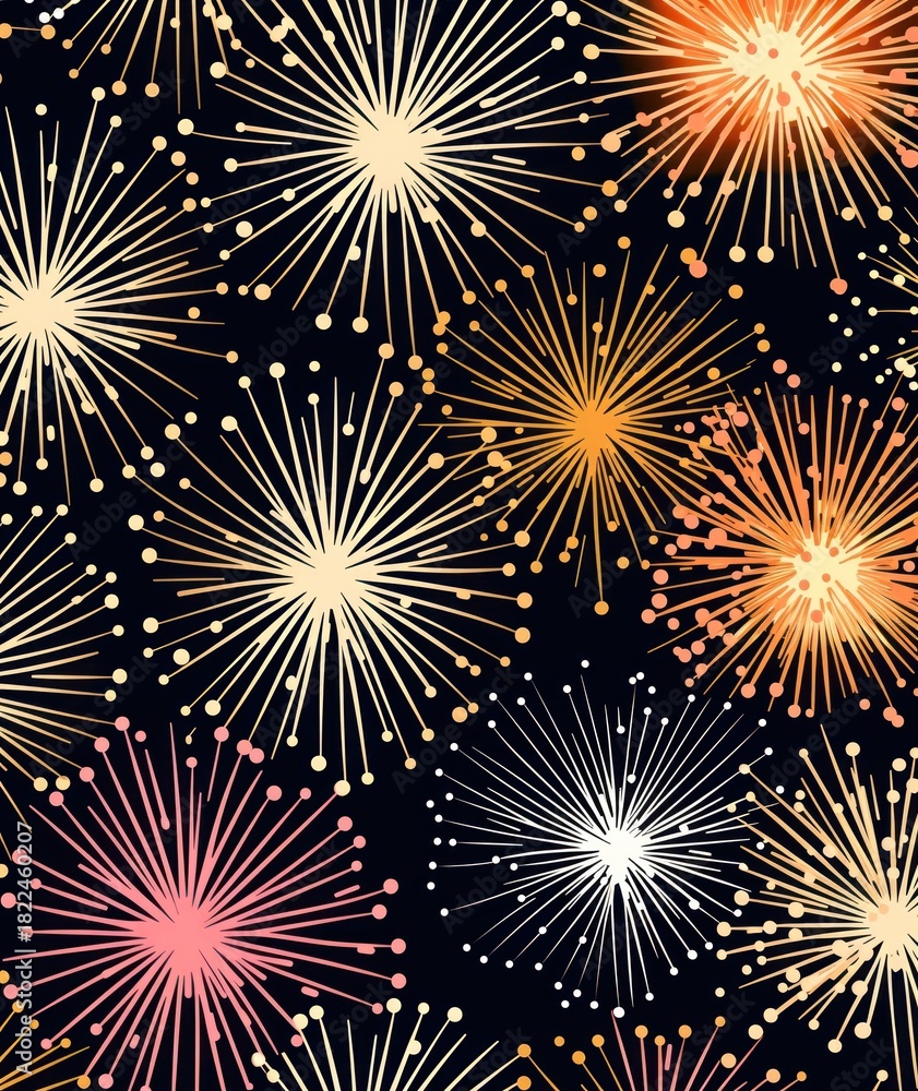 Naklejka premium Gold silver pink champagne glasses fireworks pattern abstract nature line.