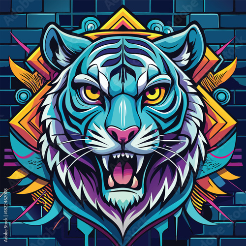 Dynamic graffiti art depicting a powerful figure in vibrant colors