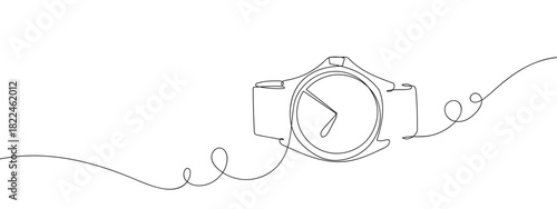 Hiking watch in one continuous line vector drawing. Editable stroke.