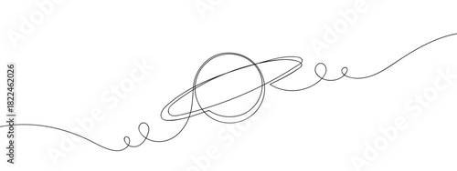Saturn in one continuous line vector drawing. Editable stroke.