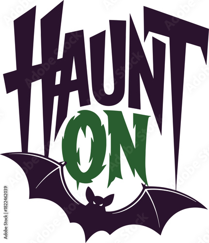 Haunt on halloween themed design with bat silhouette and creative typography for celebration