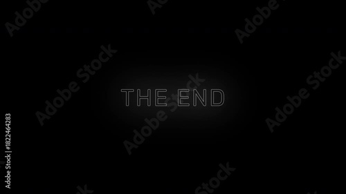 The End text light animation loop with glowing motion on dark background, cinematic closing screen perfect for film credits or final scenes.