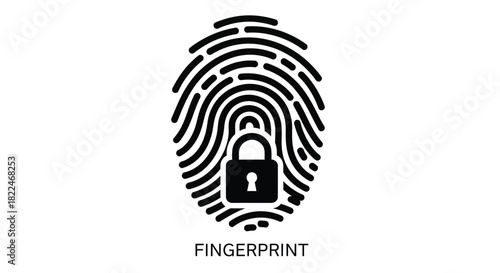 A black fingerprint icon contains a padlock representing secure digital identity and data protection