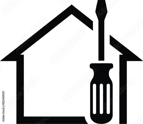 House icon with tool, a symbol for home repair and handyman.