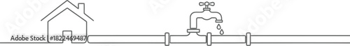 Plumbing banner concept with continuous line house and pipe.
