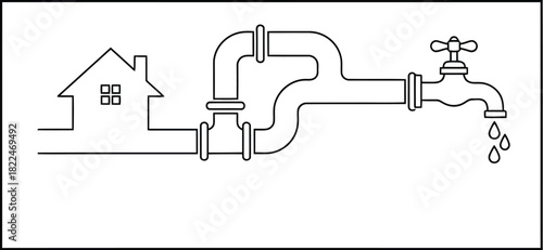 Plumbing banner concept with continuous line house and pipe.
