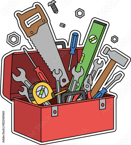 Toolbox overflowing with various worktools