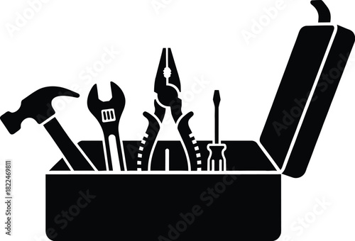 Toolbox silhouette with organized work tools