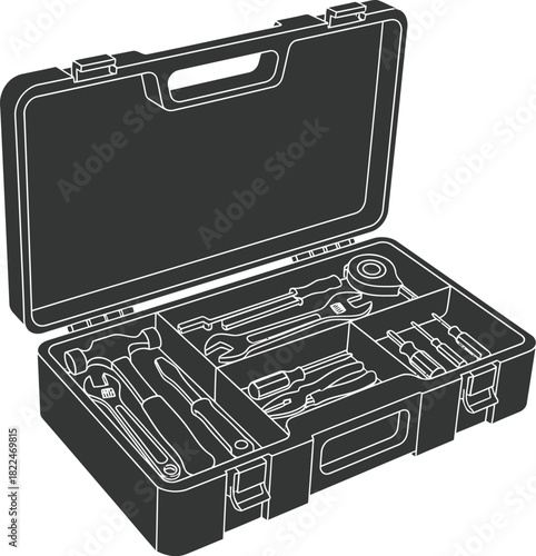 Toolbox silhouette with organized work tools