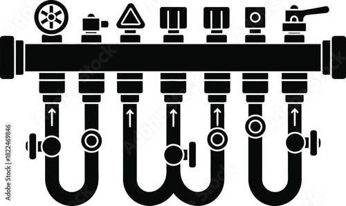 Manifold for underfloor heating system vector silhouette