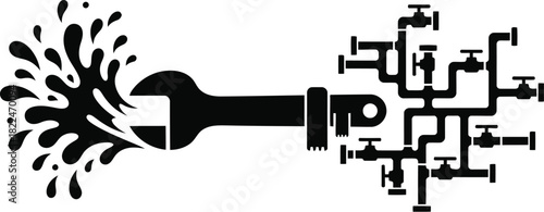 Plumbing banner concept with a central wrench silhouette