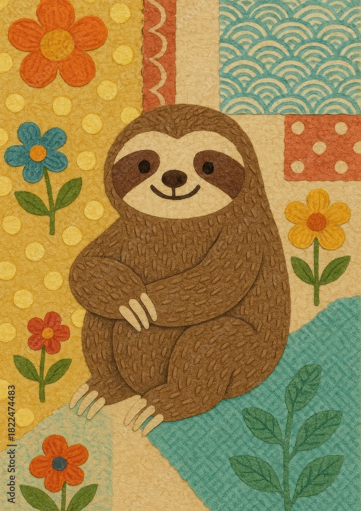 Naklejka premium Cute sloth on colorful background.