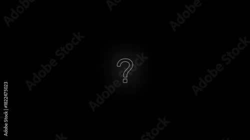 Glowing neon question mark animation on black background, loopable bright symbol with vivid light motion perfect for modern digital visuals.