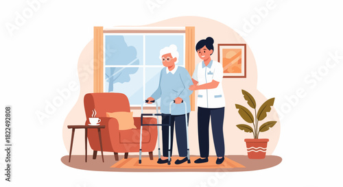 elderly care assistance, caregiver supporting senior woman.