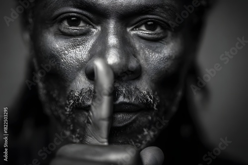 Striking portrait of an african american man signaling silence with finger