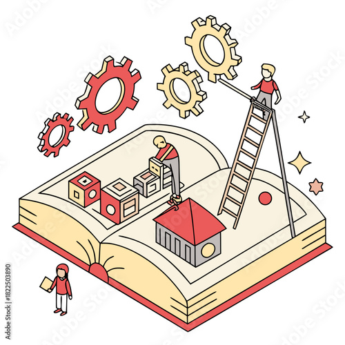 Toy Workshop Coming Out of Open Book – Christmas Fantasy Scene