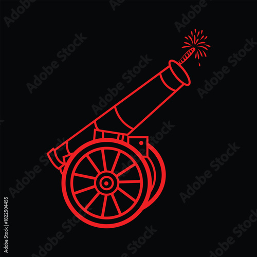 Red cannon outline against black background war history and military concept