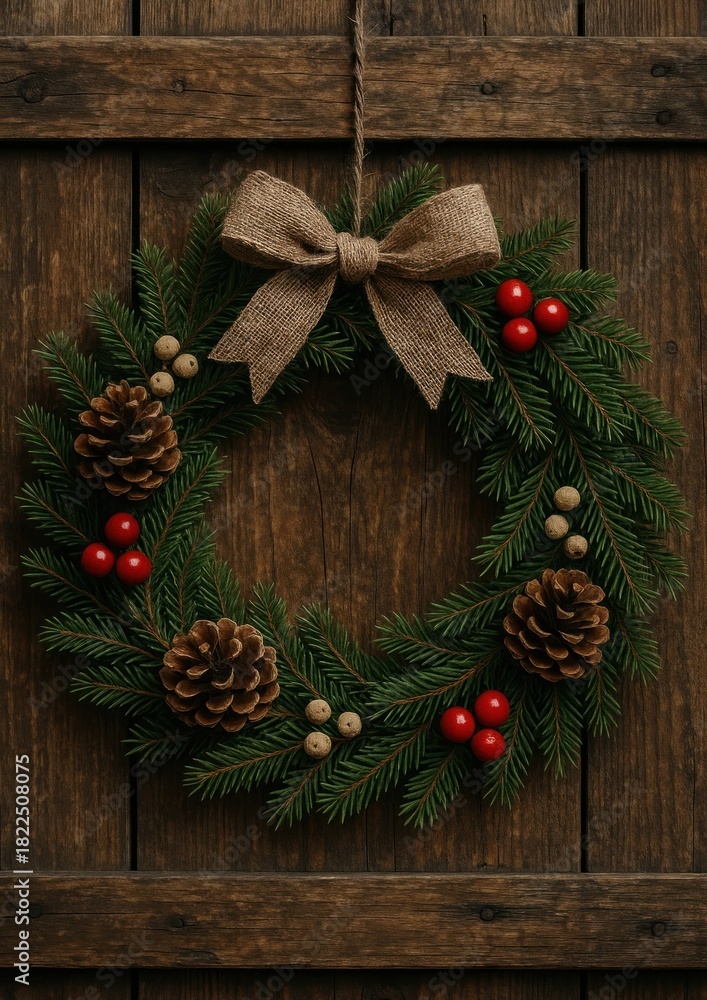 Fototapeta premium Rustic festive wreath design.