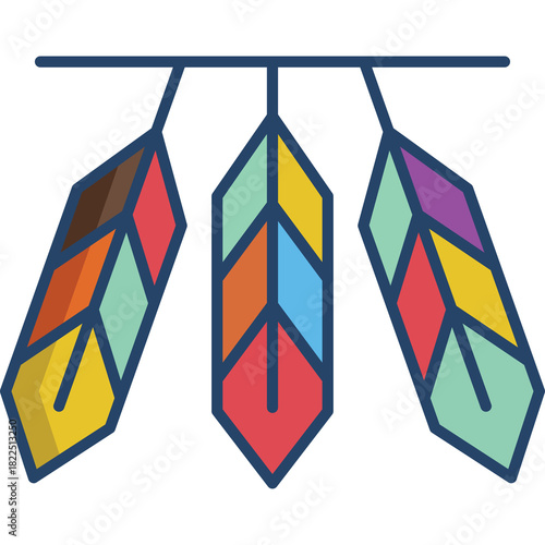 Foto Colorful Feather Ornaments Dangling on a Thin Line Against a Transparent White B