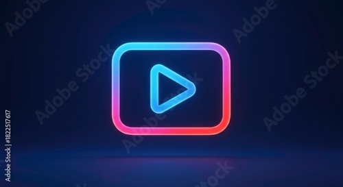 Glowing play button icon with vibrant neon colors against a dark background design