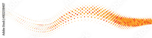 Vibrant orange halftone wave background with dynamic dotted motion pattern flowing across white space for energetic modern abstract digital graphic design