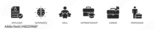 Traineeship Glyph Icon Set For Web Banner. Vector Illustration Concept With Some Icons. Designed In Glyph Style