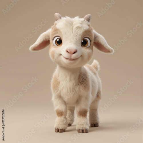 Cute Baby Goat Character in 3D Cartoon Style