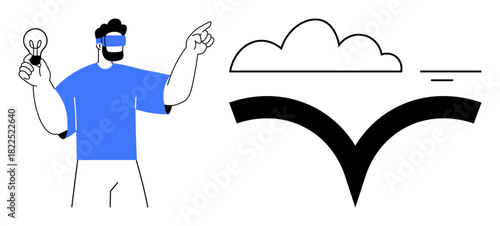 Virtual reality concept. Virtual reality for creative innovation and cloud-based solutions in technology. Virtual reality advancing immersive experiences and modern applications. For tech