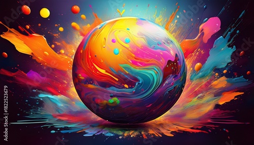 vibrant sphere surrounded by abstract paint splatter