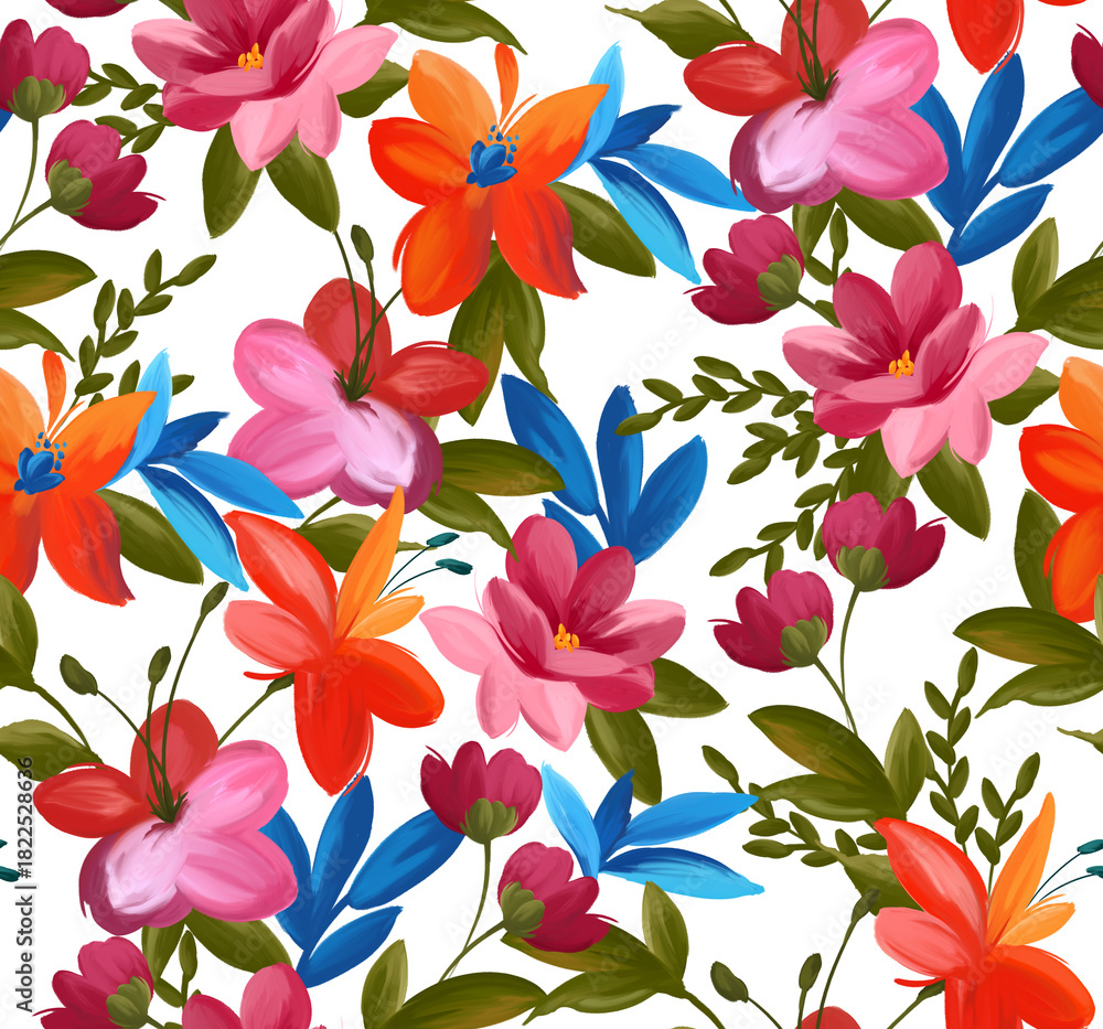 Fototapeta premium Painting flowers pattern. Seamless floral pattern design