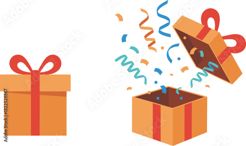 Open Gift Box with Confetti and Closed Gift Box present