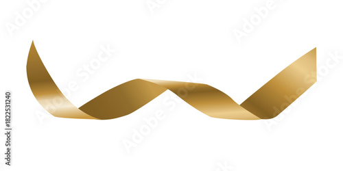 Gold curly ribbon isolated on white background. Vector holiday illustration