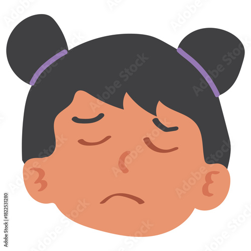 Sad Young Girl Character with Frown and Eyes Closed, Showing Disappointment