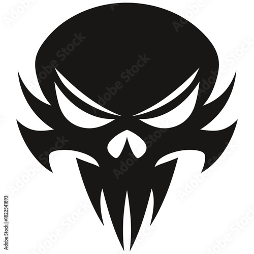 Vector Art Tribal Skull Mask Illustration in Black and White for Tattoo or Logo Design