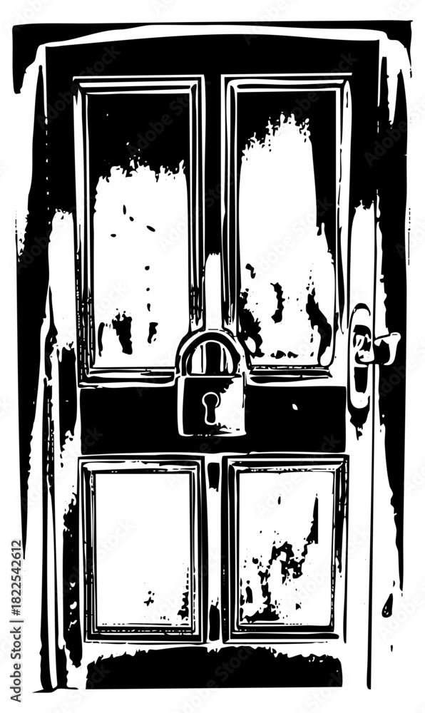 Obraz premium Wooden door security in a weathered entryway