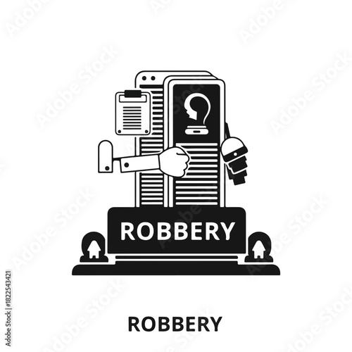 Illustration of robbery crime, representing illegal activity in society. This robbery scenario highlights social problems as well as theft and corruption, representing society's criminal underworld.