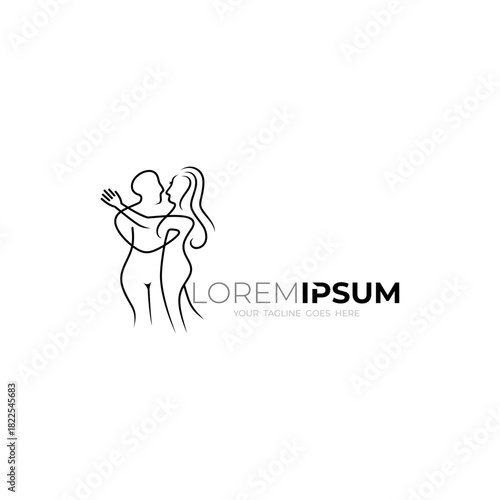 logo of a man and woman hugging in line style, simple design