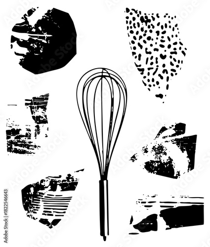 Whisk blends ingredients in a culinary composition